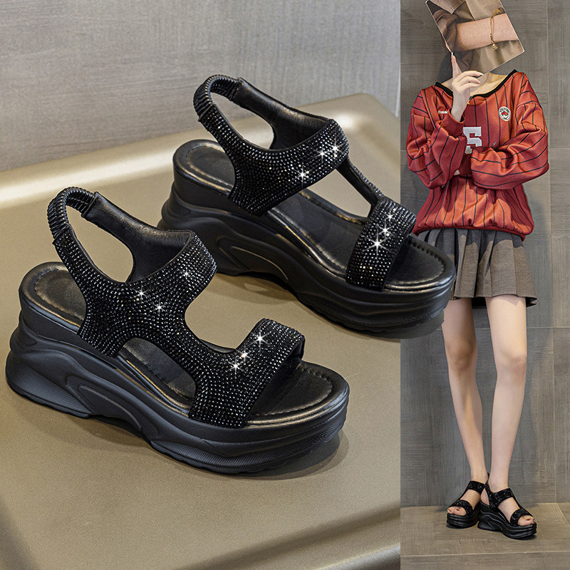 Fairy-Style Full Diamond Sandals 2026 Summer New Versatile Fashion Slip-On Outdoor Thick-Soled Height-Increasing Women's Sandals Fairy-Style Full Diamond Sandals 2026 Summer New Versatile Fashion Slip-On Outdoor Thick-Soled Height-Increasing Women's Sandals