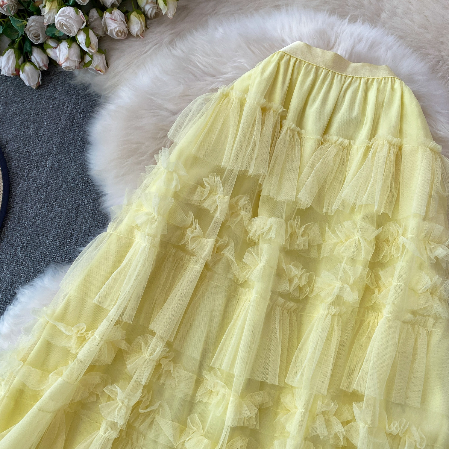 Ethereal Cake Skirt For Women Sweet Bow Mesh Puffy Ruffle Skirt Youthful And Gentle Style New_ecoleips.com