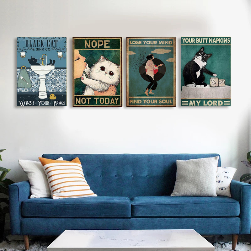 Creative Bathroom Cat Cosplay Living Room Bedroom Poster Canvas Hanging Decorative Painting Core Printing_voghion.com