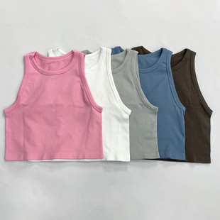 Amazon Fitness Short Navel-Baring Sleeveless Top for Women European and American Large Size Tight Sports Yoga Vest for Women