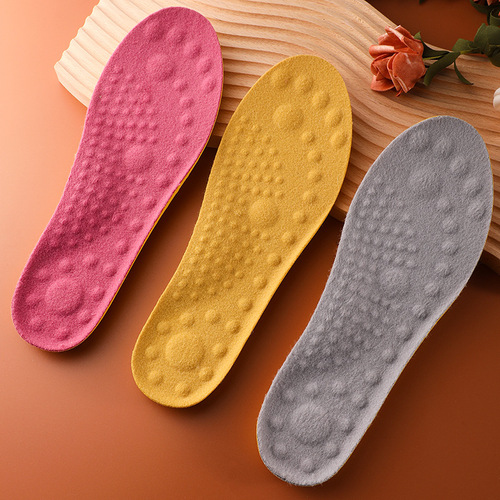 Thickened constant temperature heating insole in winter, anti-odor, sweat-absorbing and poop-stomping shock-absorbing massage plus velvet insole wholesale