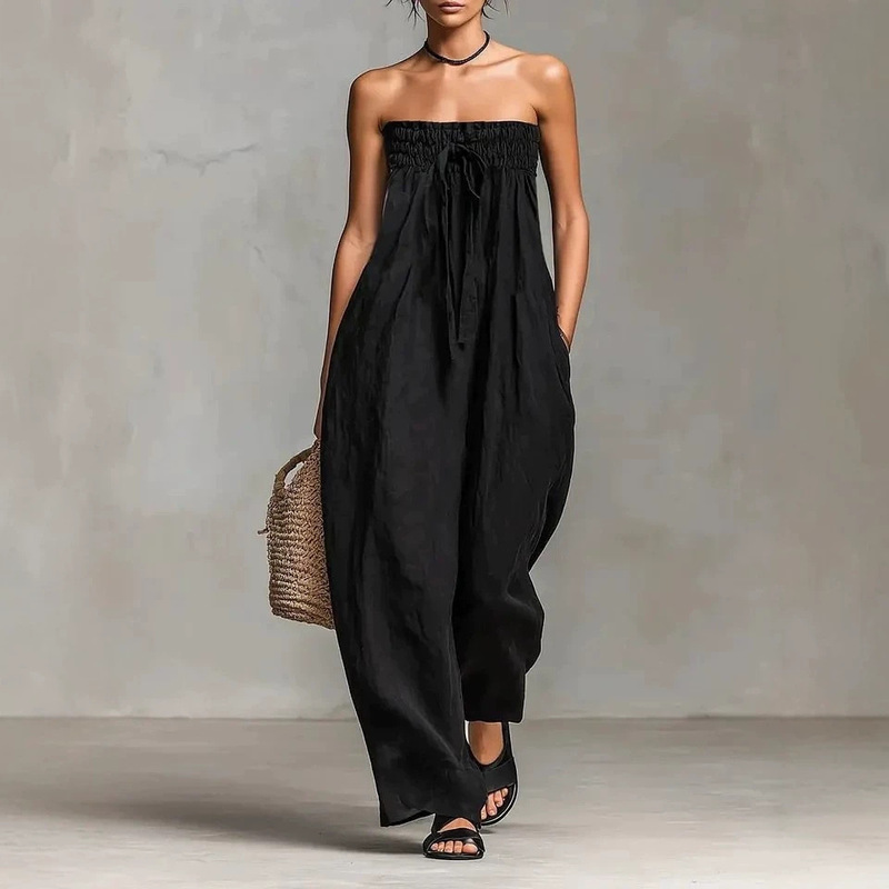 Summer Jumpsuit Wide-Leg Pants Elegant Cross-Border European and American New Product Off-Shoulder Solid Color Tie-Up Independent Stand Strapless Style 2026 Summer Jumpsuit Wide-Leg Pants Elegant Cross-Border European and American New Product Off-Shoulder Solid Color Tie-Up Independent Stand Strapless Style 2026