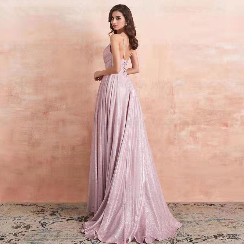 Europa y América Amazon AliExpress deseo de comercio exterior vestido de noche de las mujeres vestido de novia sexy V-cuello correa vestido largo