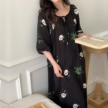新中式国风棉绸睡裙女款夏季新款棉绸人造棉连衣裙大码外穿绵绸裙