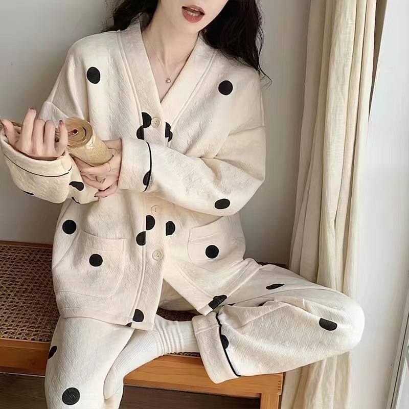 空气棉春秋款睡衣女简约休闲加厚薄款夹棉套装纯棉冬家居服可外穿|undefined