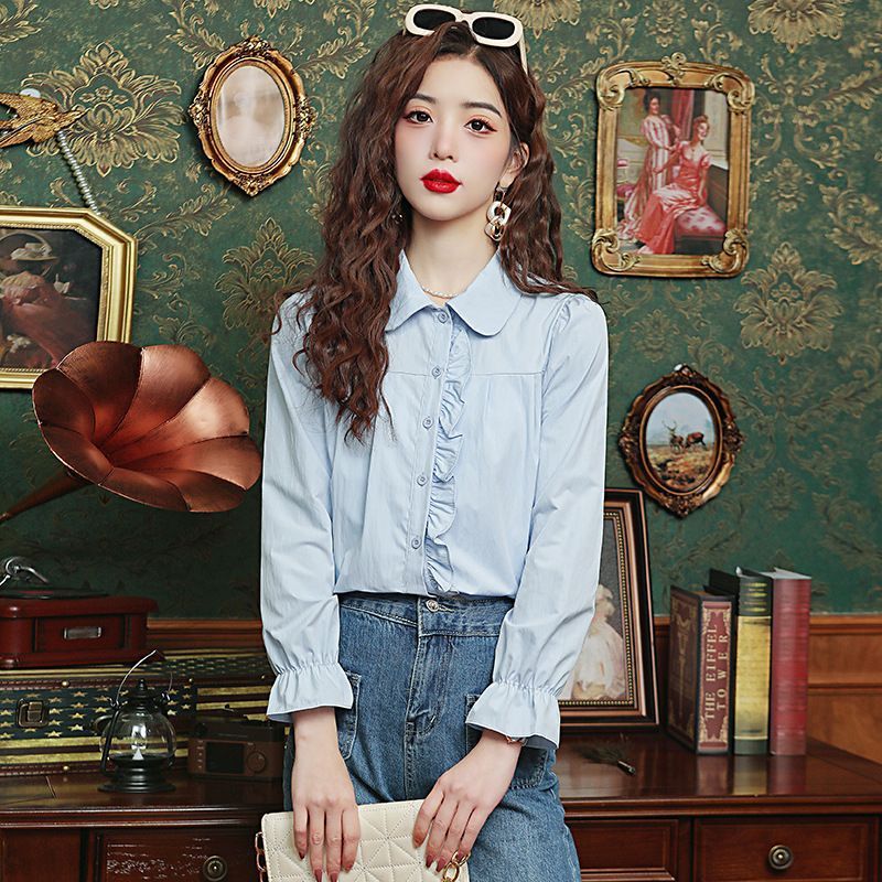 2025春秋新款法式木耳边娃娃领设计感小众甜美减龄别致短款上衣女|undefined
