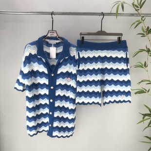 European and American Style New Men's and Women's Ca Gradient Woven Knitted Wool Sweater Short Sleeves + Shorts Replacement Cross-Border European Goods