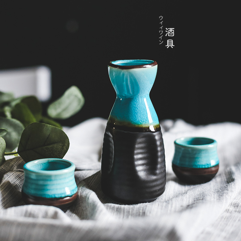 Cruzar la frontera de estilo japonés claro olla de vino comercial jujiu casa vino conjunto pequeña botella de vino separador de vino claro copa de vino hielo grieta porcelana vino conjunto traje