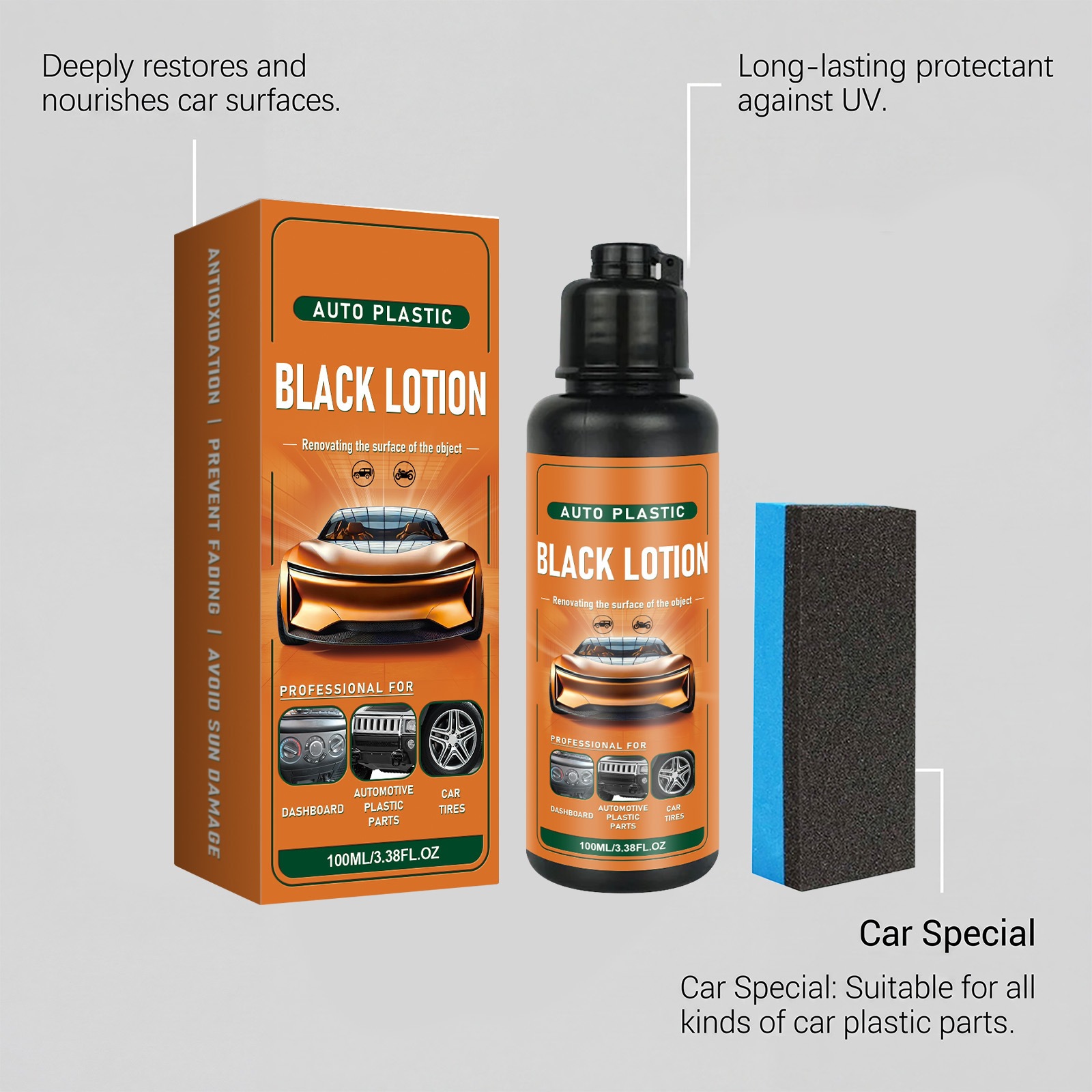 Car Plastic Refurbishment Agent, Interior Whitening Remover, Blackening and Brightening Agent, Anti-Aging Daily Care and Maintenance Cleaner