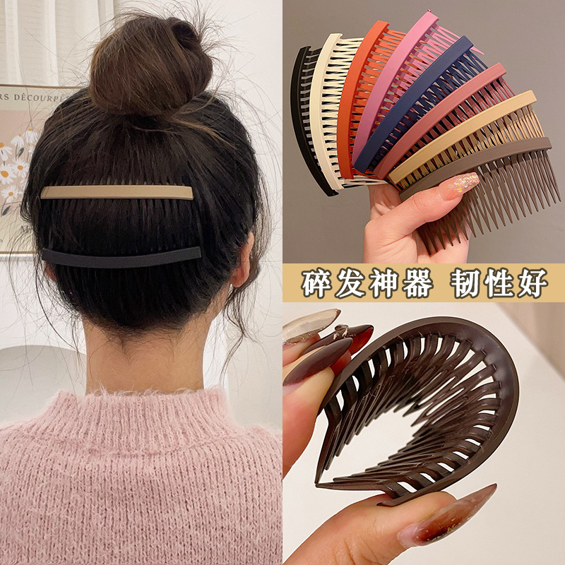 Matte Reverse Insertion Comb for Women, Rear Brain Scrap Hair Clips for Forehead Fixing, Styling Gadget, Sideburns Anti-Slip Hair Comb, Hair Clip Holder