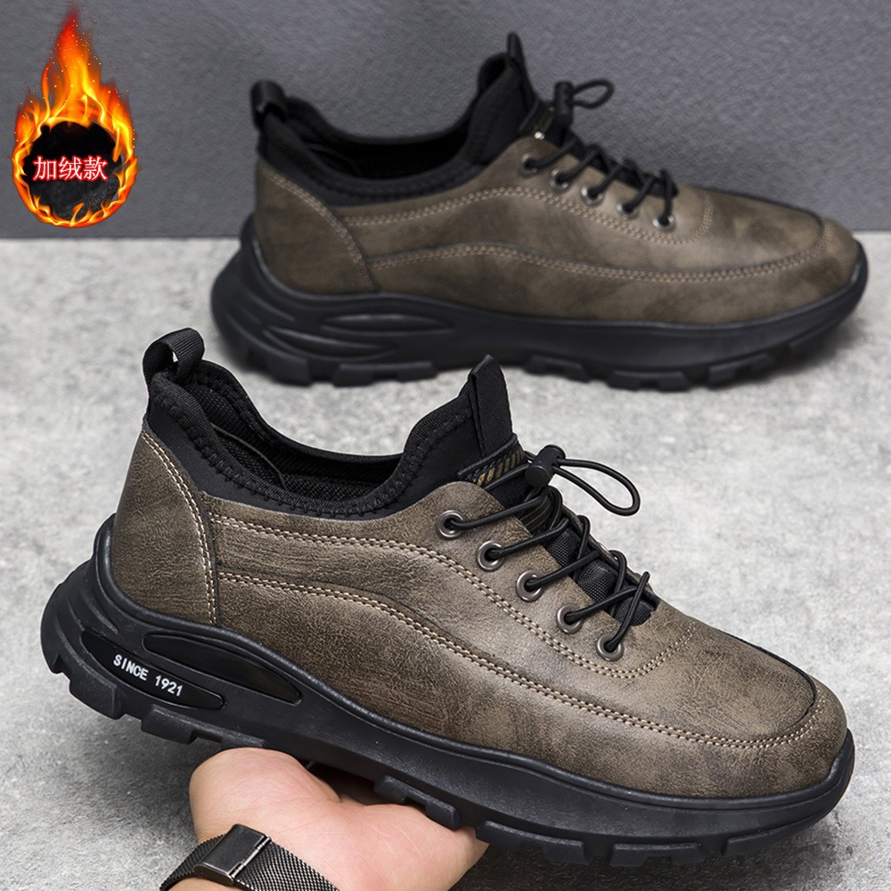 Zapatos de cuero de los hombres de talla grande transfronteriza zapatilla de deporte de los hombres de otoño e invierno de algodón acolchado overoles zapatos de todos los partidos zapatos de cuero casuales zapatos de los hombres