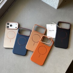 鎏金细圈适用苹果17promax磁吸保护套iphone16肤感硬壳支架手机壳