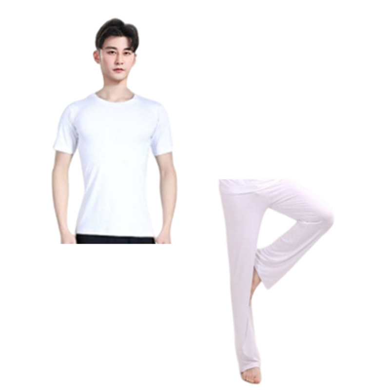 White round neck short sleeve + white straight pants