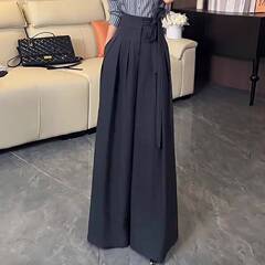 西装裤女春夏2025新款高腰休闲裤绑带收腰直筒裤拖地垂感阔腿裤子