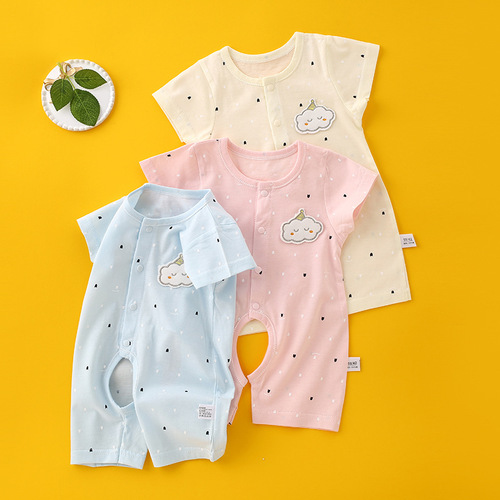 Baby jumpsuit pure cotton summer thin short-sleeved newborn clothes a underwear baby harem pajamas crawling clothes
