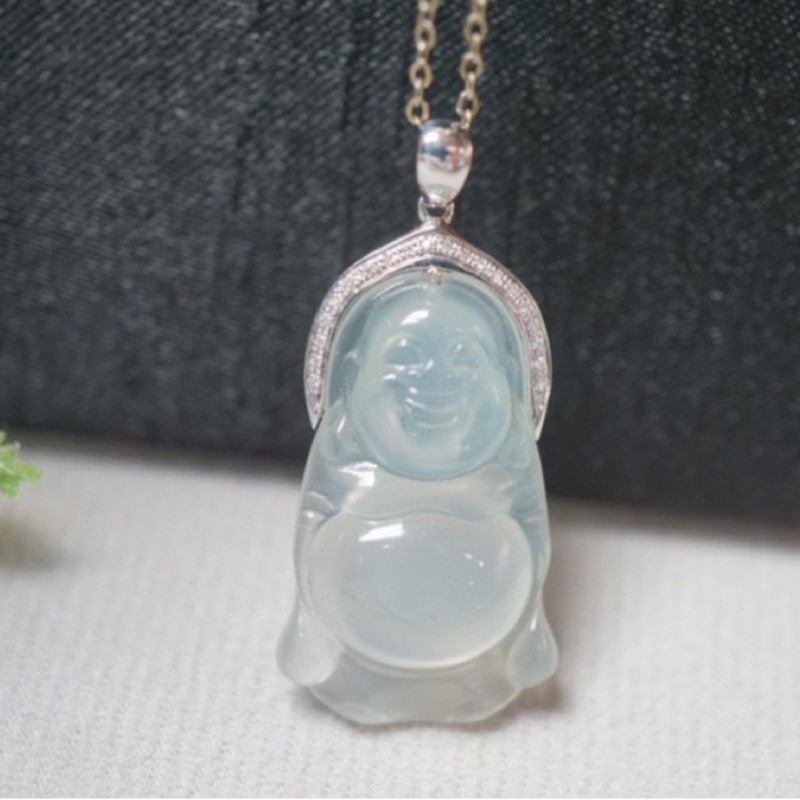 natural Emerald High grade matte Maitreya Buddha Laughing Buddha Buddha belly Set Pendant Necklace Jewellery jewelry Accessories