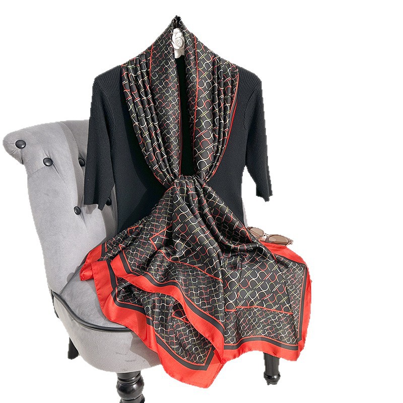 Pañuelo de seda estampado de temperamento elegante para mujer, protector solar de playa de alta gama, nueva bufanda de satén de seda, chal de habitación con aire acondicionado fino de verano