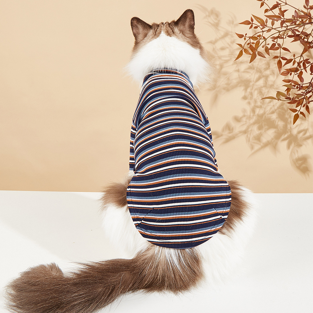 宠物衣服简约春秋季小型犬两脚衣舒适透气狗狗猫咪衣服条纹打底衫