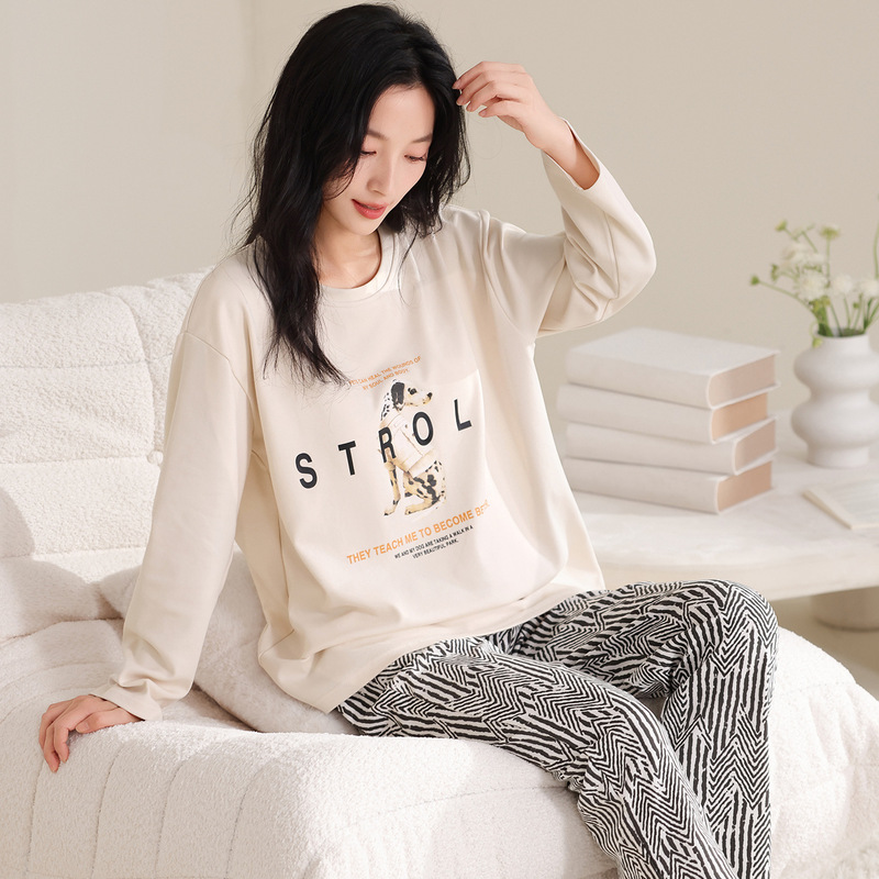 睡衣女长袖长裤纯棉薄款女士春秋季全棉家居服两件套装吸汗休闲风|undefined