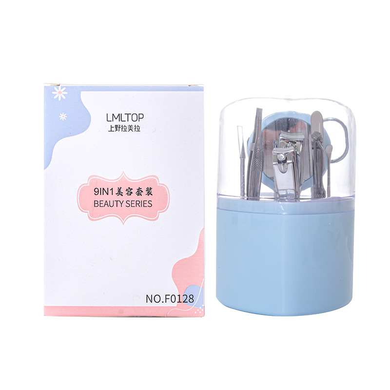 Juego de manicura LMLTOP Beauty, juego de 9 piezas de cortaúñas, pinzas para cejas, tijeras de belleza, lima de uñas, cortaúñas, herramientas de manicura