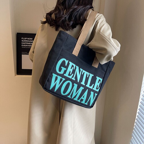 Gentle Woman Canvas Tote Bag for Women, New Fashion Letter Large Capacity Student School Shoulder Bag