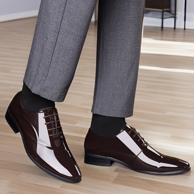 Otoño nuevo hombre vestido formal de negocios zapatos de cuero lacado puntuales juvenil de lazos de gran tamaño zapatos de hombre zapatos de boda
