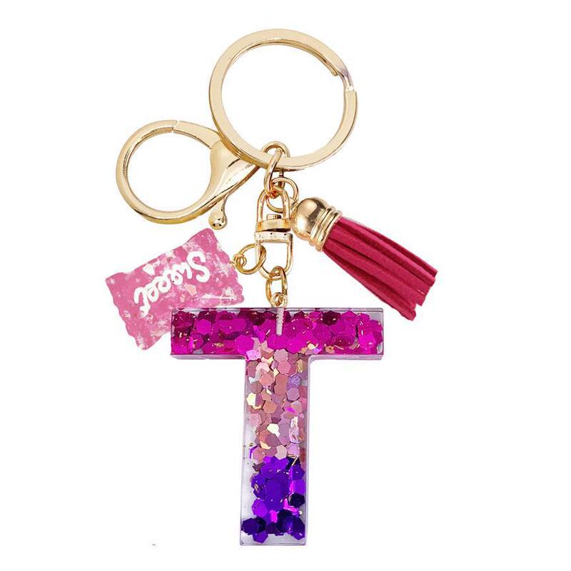 Resin 26 English Letter Keychain Initial Keychain Purple Letter Sweet Bag Pendant Handbag Key