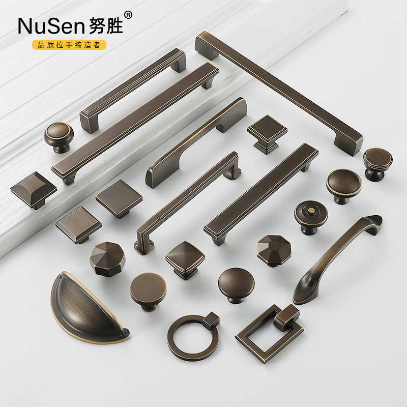 Nusheng Pure Copper Retro Cabinet Door Handle American Style Simple Nordic Brass New Chinese Style Antique-Inspired Drawer Single Hole