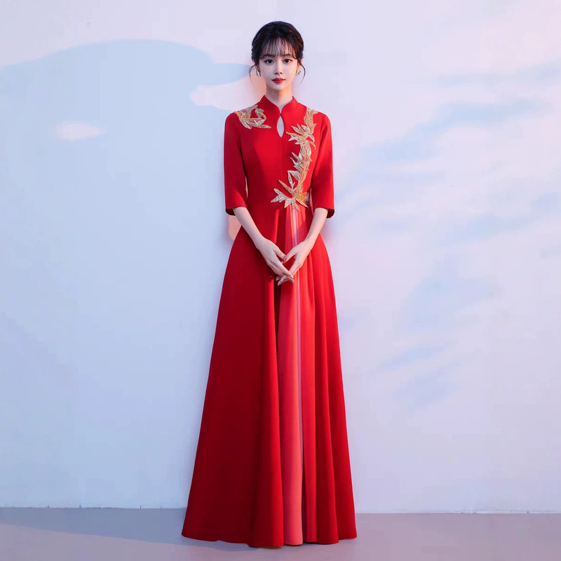 Chorus performance attire, poetry recitation, solo vocal performance, red song competition evening dress, student stage performance choir costume Chorus performance attire, poetry recitation, solo vocal performance, red song competition evening dress, student stage performance choir costume