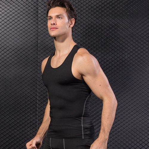 Tight training vest men's quick-drying high-elastic sports fitness clothing basketball sweat-wicking base T-shirt wholesale 1001