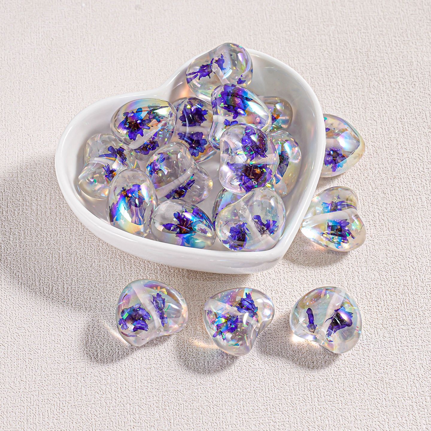 Cuentas Transparentes en Forma de Corazón con Flores Secas, Cuentas Sueltas de Opal con Brillantina Fina para Manualidades, Accesorios para Cadenas de Teléfono, Piezas Pequeñas image 14