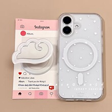 ins白色星星翅膀带磁吸适用苹果16promax手机壳13/14/15/pro软11