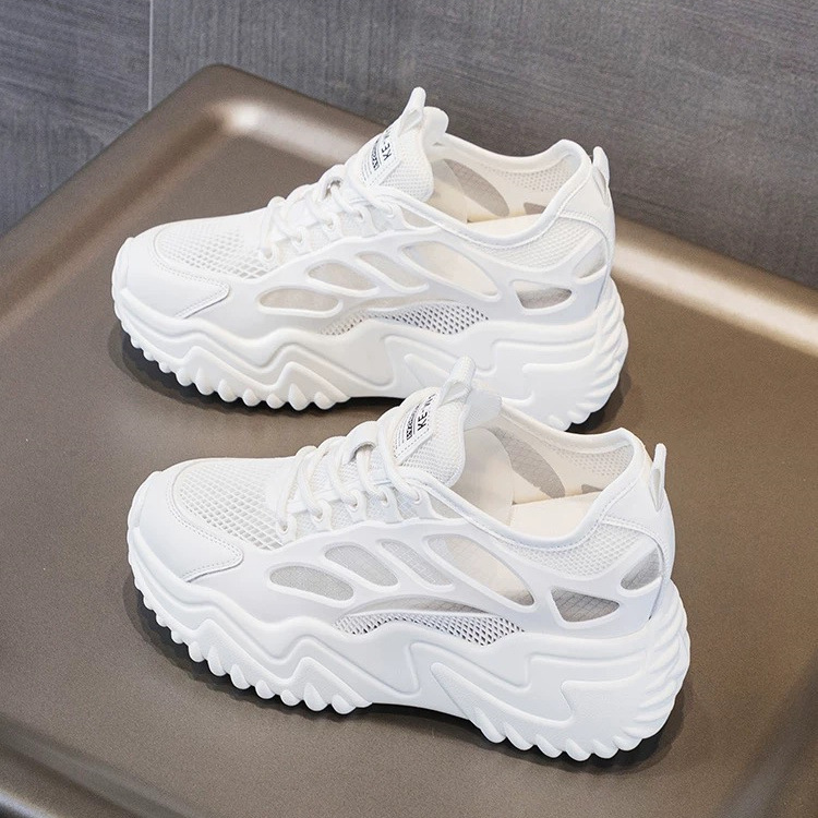 Autumn Breathable Inner Heightening Sports Shoes for Women 8cm Heightening Women's Shoes Thick-Soled White Shoes Casual White Shoes Wedge Mesh Shoes