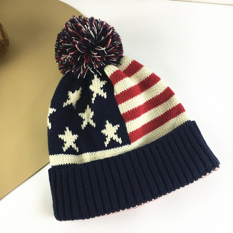 Unisex Cute hairball knitted hat Autumn Winter men's and women's trends Star striped warm woolen hat pullover hat_voghion.com