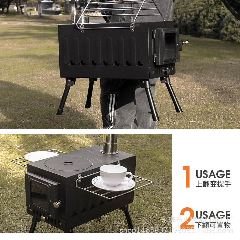Suministro de estufa de leña portátil para exteriores, tienda de campaña, estufa para exteriores, estufa plegable de estilo para acampar, venta al por mayor de carbón