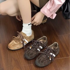 真皮内增高厚底复古德训鞋女2025新款百搭透气休闲运动鞋跑步鞋女