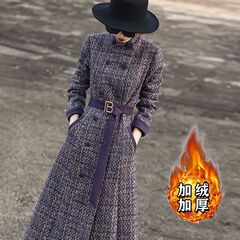 2025新款小香风一衣两穿气质高级复古撞色拼接收腰紫色贵夫人裙子
