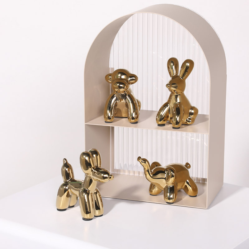 Nórdico personalizado de cerámica de plata globo de lujo perro conejo pequeño animal decoración creativa hogar sala de estar decoración suave