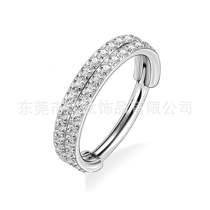 G23 Titanium Nose Ring Double Inlaid Zircon Implant Grade Piercing Closed Earrings F136 detail image 11