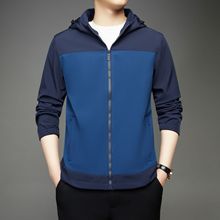 秋冬款男士户外运动连帽软壳风衣外套牛仔蓝