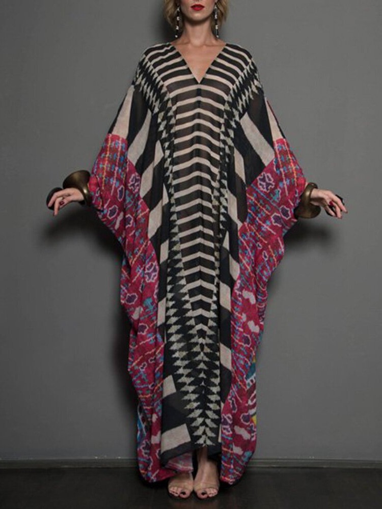 Transfronterizos Europa y América impresión ropa de Oriente Medio suelta vestido de tamaño grande camisa de playa de manga murciélago vestido de vacaciones 5D11