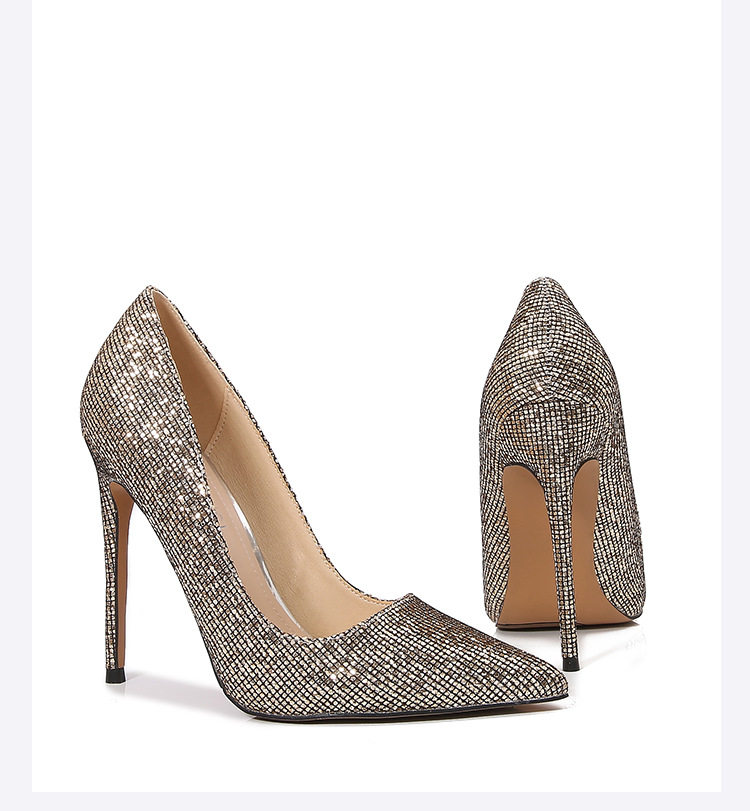 Giày cao gót nữ mũi nhọn gót siêu cao phủ sequins lấp lánh phong cách Âu Mỹ — Màu bạc, Màu sắc, Màu vàng, Màu đỏ chi tiết 35