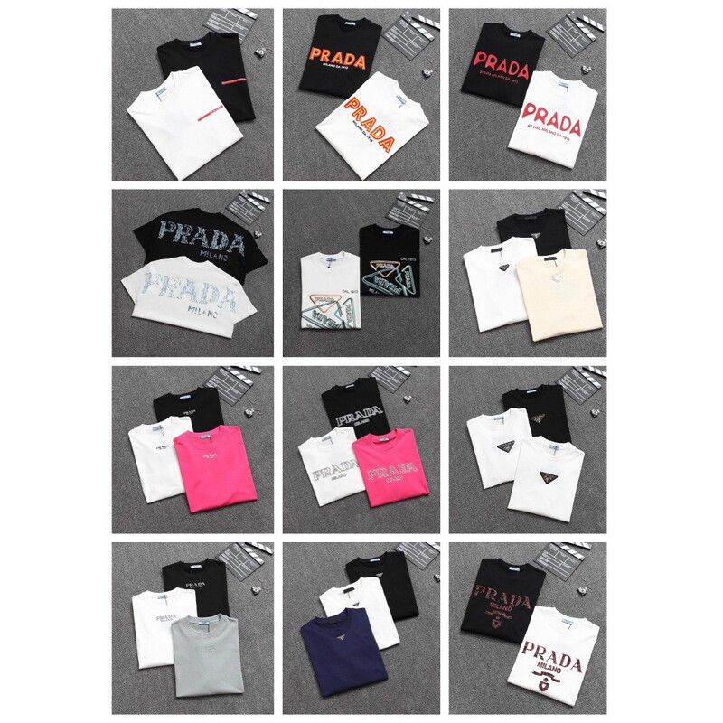 Luxury High-End Version Pra Pujia Metal Triangle Logo Unisex Summer Loose Versatile Printed Short-Sleeve T-Shirt Luxury High-End Version Pra Pujia Metal Triangle Logo Unisex Summer Loose Versatile Printed Short-Sleeve T-Shirt