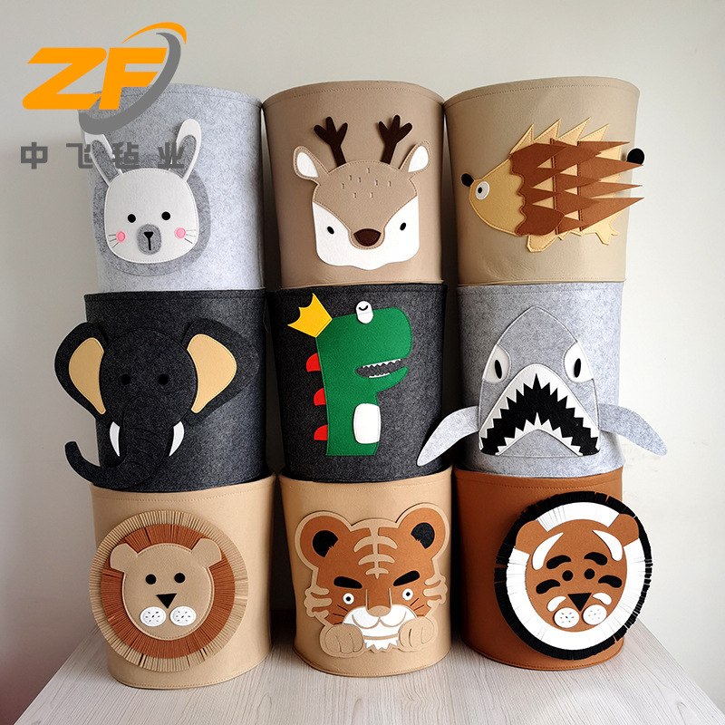 Al por mayor transfronterizo fieltro almacenar una variedad de estilos para soportar cestas de fieltro personalizadas lindas barriles de almacenamiento de animales