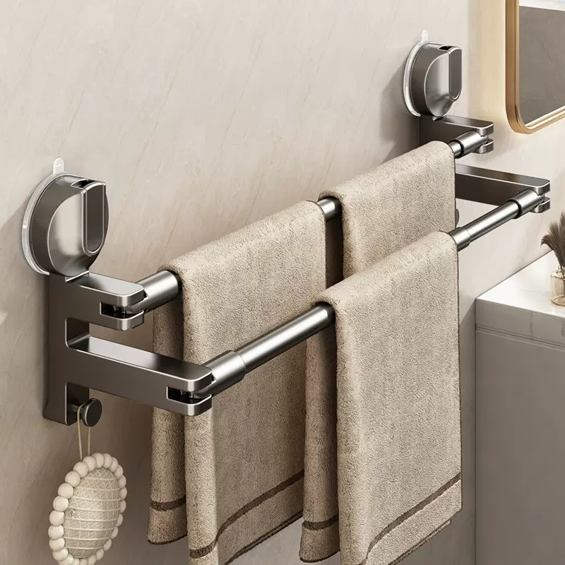 吸盘毛巾架卫生间免打孔浴室伸缩毛巾杆置物架洗手间浴巾收纳挂架