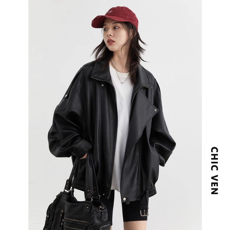 气质潮流重工复古立领机车皮衣外套女2025春季新款机车风PU夹克潮|undefined