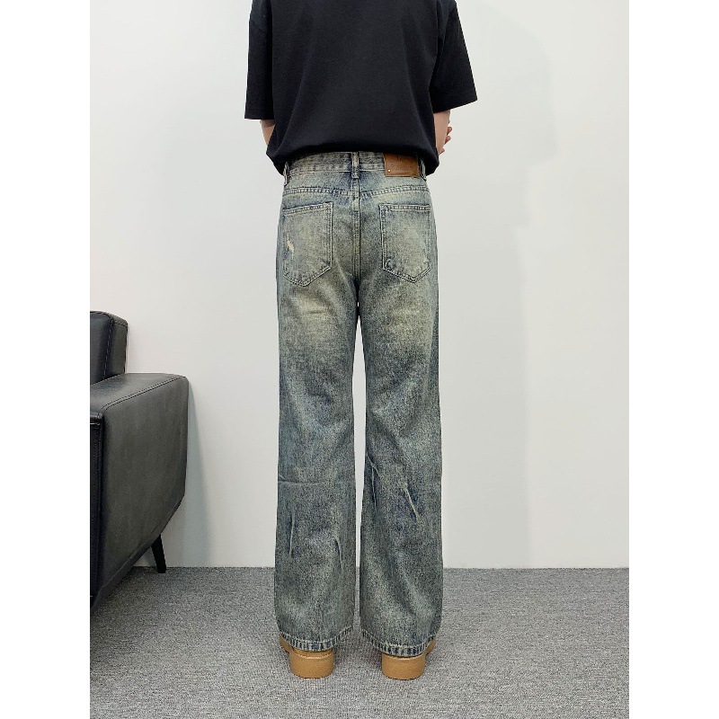 Personalisierte, mit Strasssteinen verzierte Jeans für Herren, Frühling und Sommer, Used-Look, von einer bekannten Modemarke, stylische Straight-Leg-Schlagjeans_voghion.com