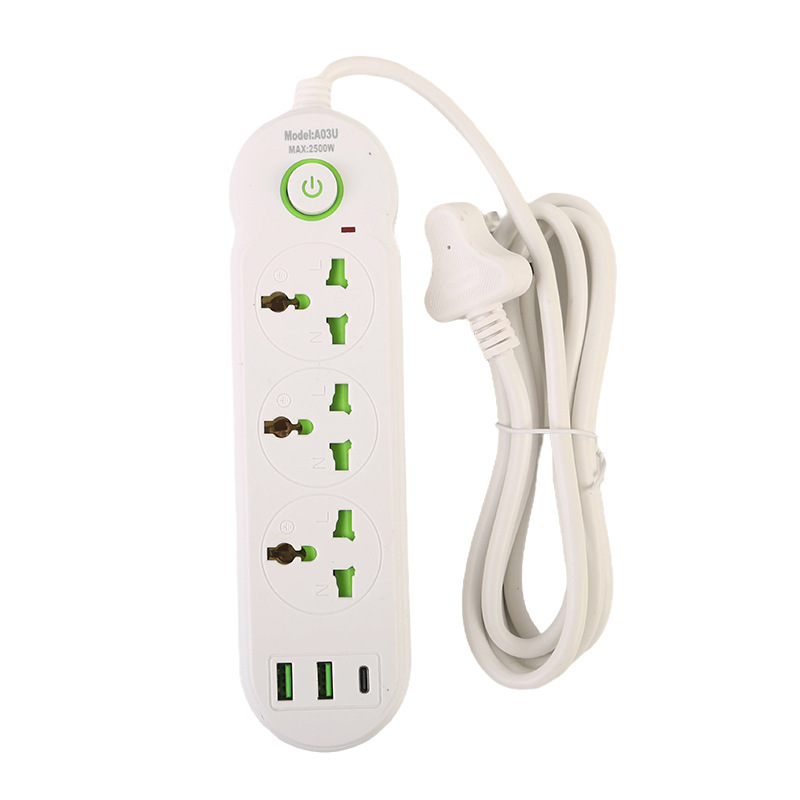 Interfaz 2USB + 1Type-c con caja negra con caja blanca con puerta de seguridad para niños con interruptor verde con anillo de decoración de interruptor