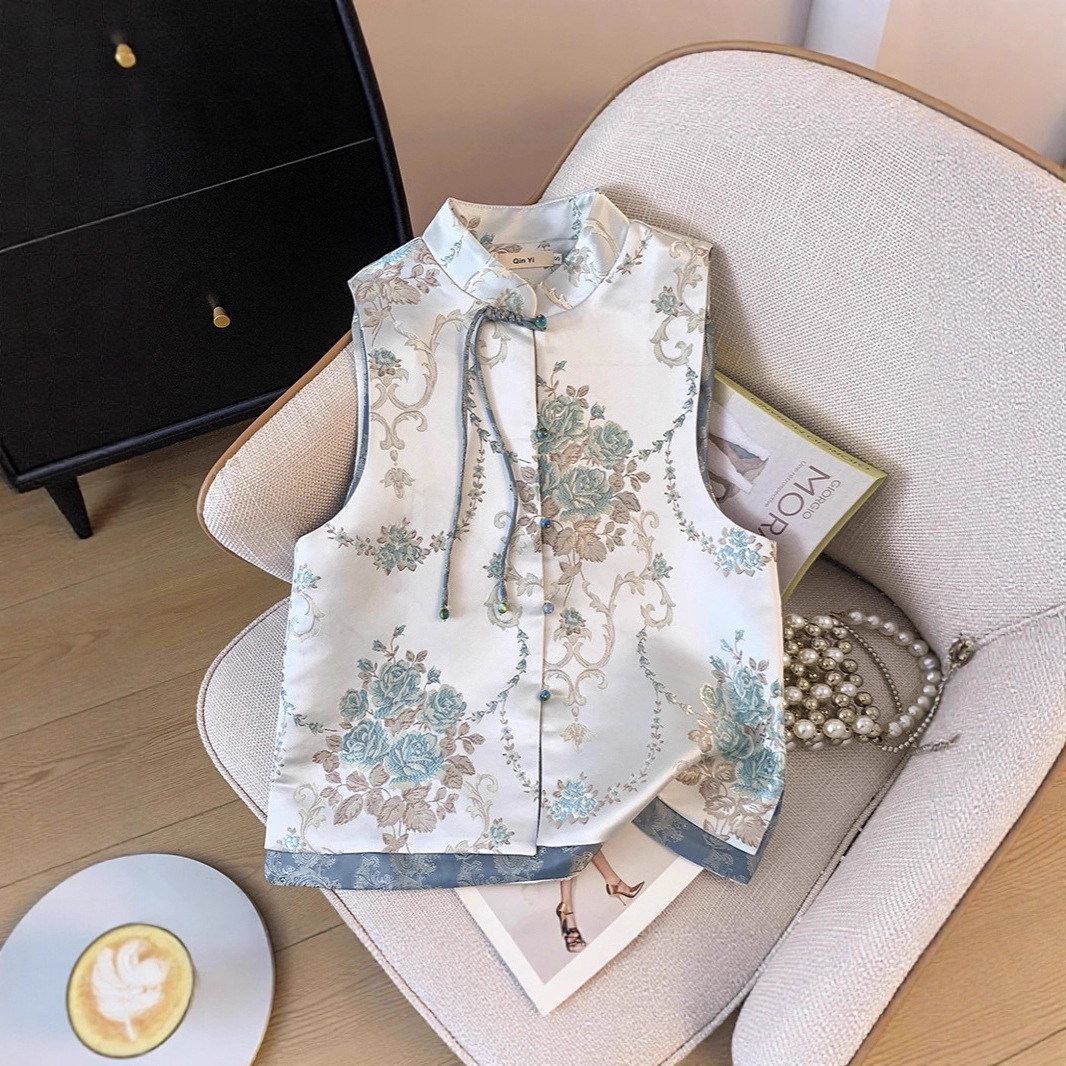 Jacquard Button New Ethnic Vest Chinese Style Cardigan Top for Women Chinese Style Outerwear Women's Vest Summer Style