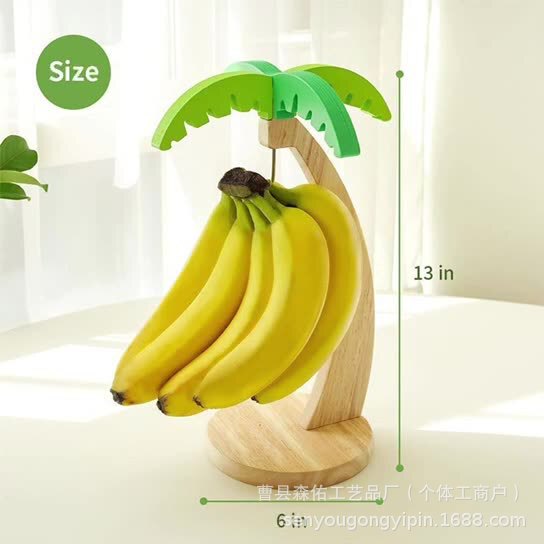 Wooden Detachable Storage Rack with Hooks Banana Storage Rack Multifunctional Banana Tree for Kitchen Countertop